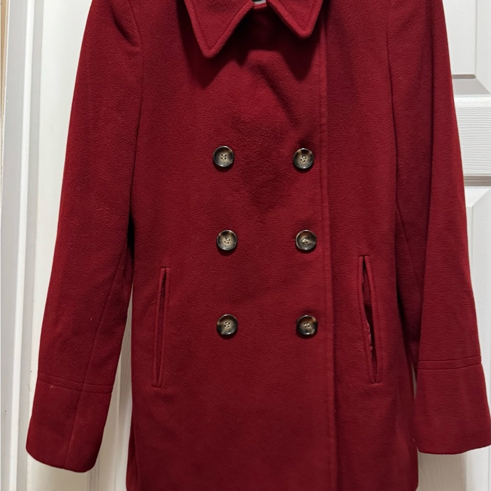 Calvin Klein Red Peacoat Wool Blend Double-Breasted